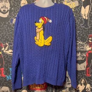 Vintage Disney Pluto Embroidered CableKnit Sweater
